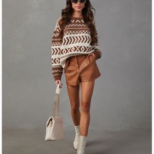 Vici Brown and Cream Fair Isle Knit Sweater